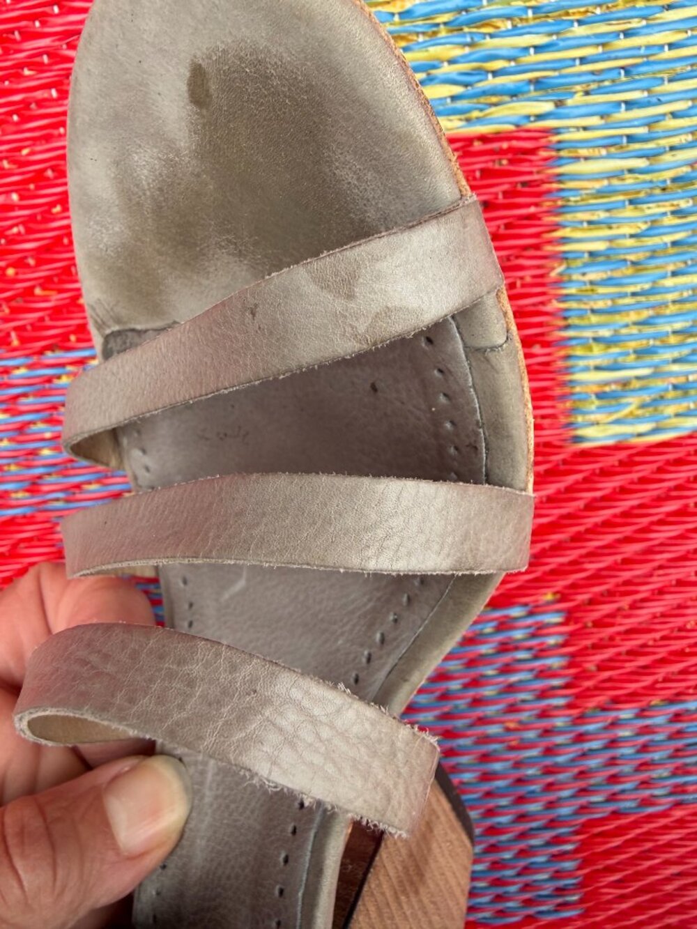 Vic Matié Italy Gray Leather Double Buckle Strappy Sandals Block Heel| Size 6.5 - Picture 11 of 12